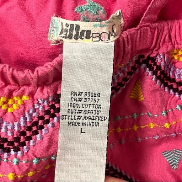 y2k billabong embroidered pink tie straps summer cotton dress sz large - Picture 5 of 10